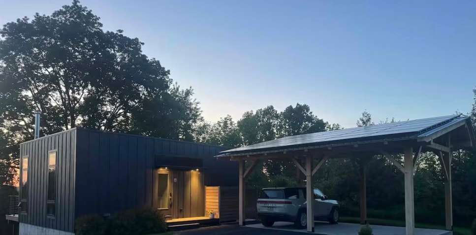 Solar panels on carport at Trädstuga — North Hero Island, Vermont
